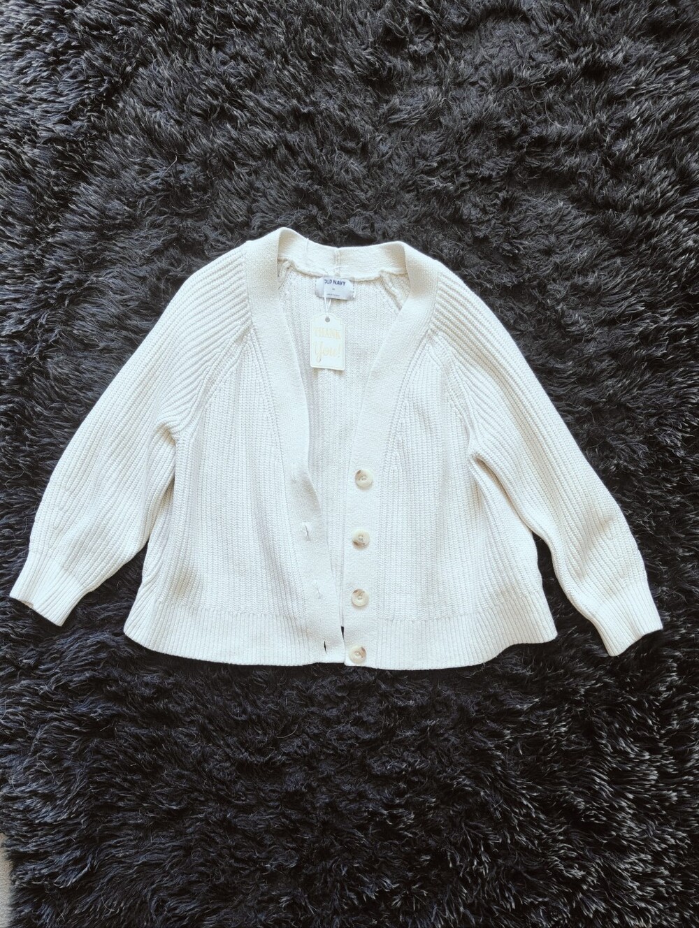 Old Navy Off White Chunky Ribbed Cardigan Knit Button Sweater | Fits Like Large - Picture 2 of 4